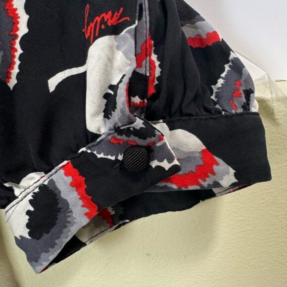 Milly Silk Floral Poppy Puff Sleeves Logo Print Button Top Blouse Oversize Shirt - Picture 11 of 15
